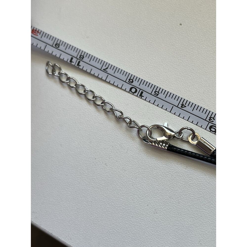 Hand Blown Art Glass Puffy Heart Pendant Clear with Black & Gold Swirls - Picture 6 of 6